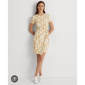 Lauren Ralph Lauren White Chainlink Print Tie Waist Dress Size XL Above Knee